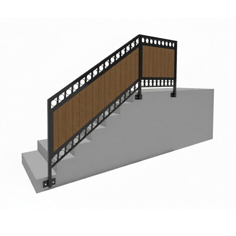 Modell 29 – Schmückender Zaun mit Holzoptik und Kugelabschlüssen
